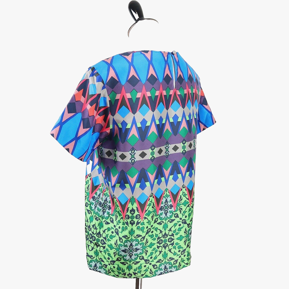 J Crew Size 2 Silk Gemstone Classic T Shirt Blouse Multicolor Print - Picture 4 of 10